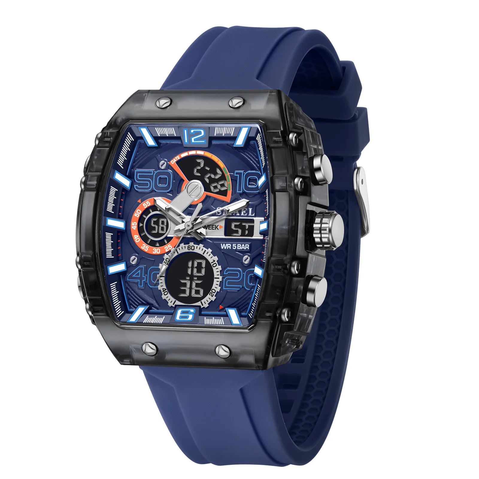 Brand 8109 New Electronic Watch Fashion Square Dual Display Waterproof Luminous Multi-Color for Men