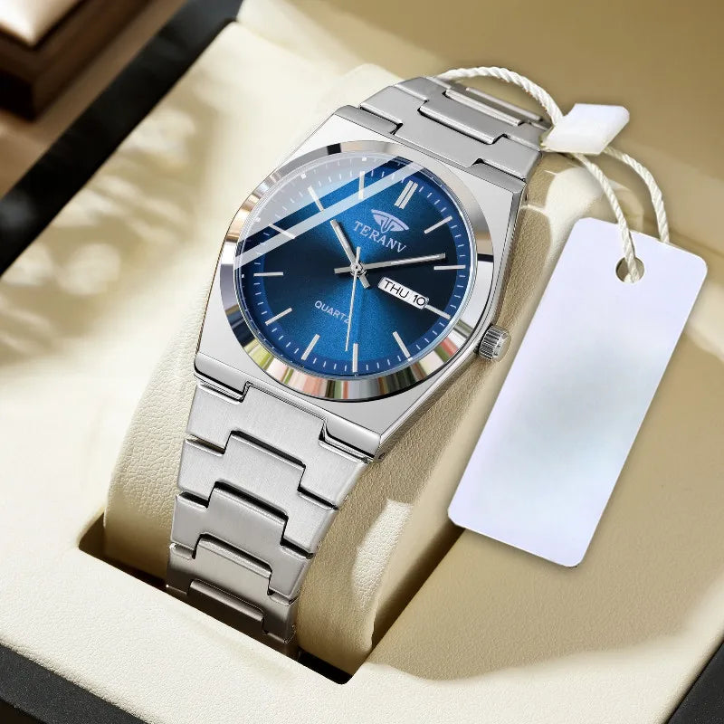 Men'S Watch, Slim Stainless Steel Calendar Fashion Quartz Watch