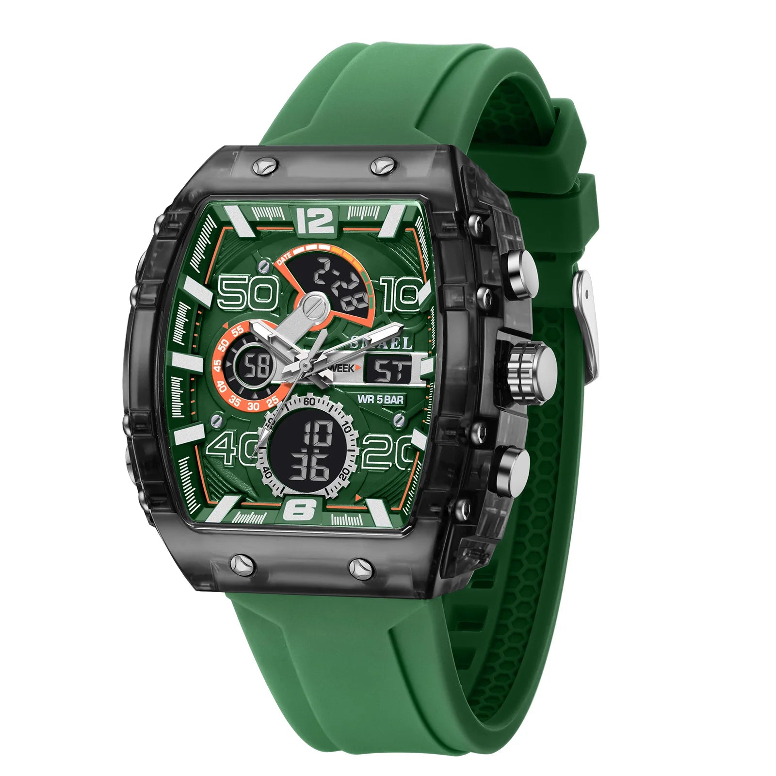 Brand 8109 New Electronic Watch Fashion Square Dual Display Waterproof Luminous Multi-Color for Men