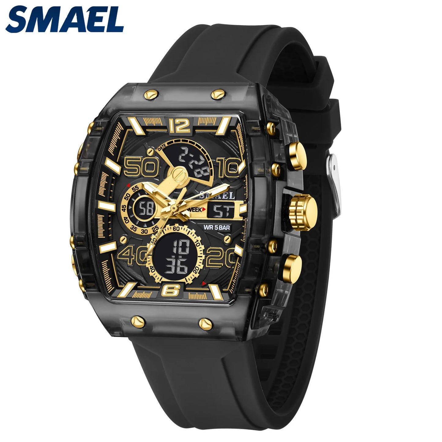 Brand 8109 New Electronic Watch Fashion Square Dual Display Waterproof Luminous Multi-Color for Men