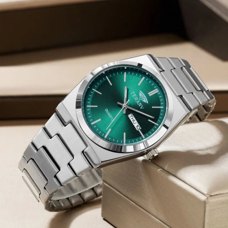 Men'S Watch, Slim Stainless Steel Calendar Fashion Quartz Watch