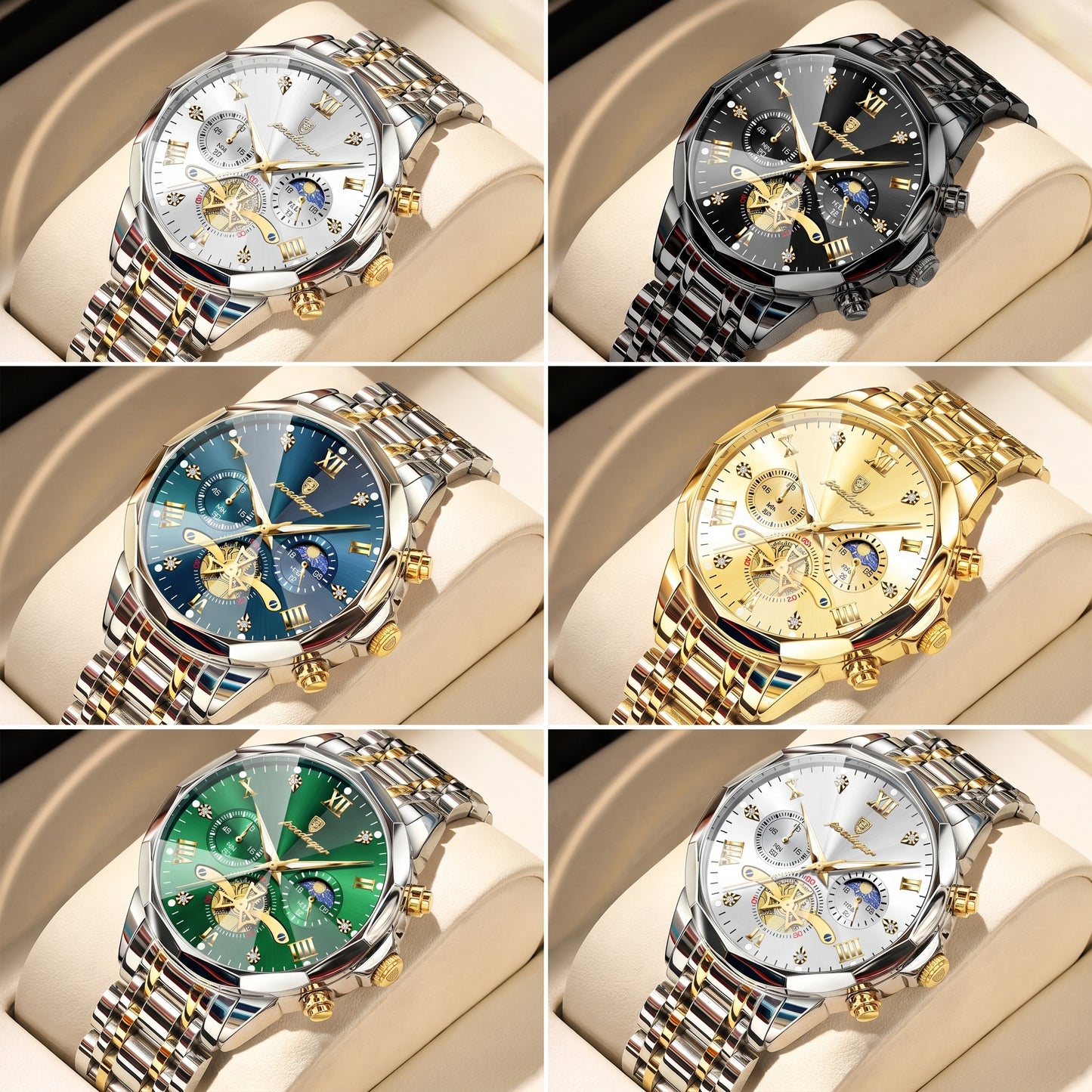 Men's POEDAGAR Watch — Luminous Chronograph, Waterproof, Stainless Steel