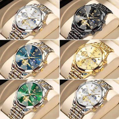 Men's POEDAGAR Watch — Luminous Chronograph, Waterproof, Stainless Steel
