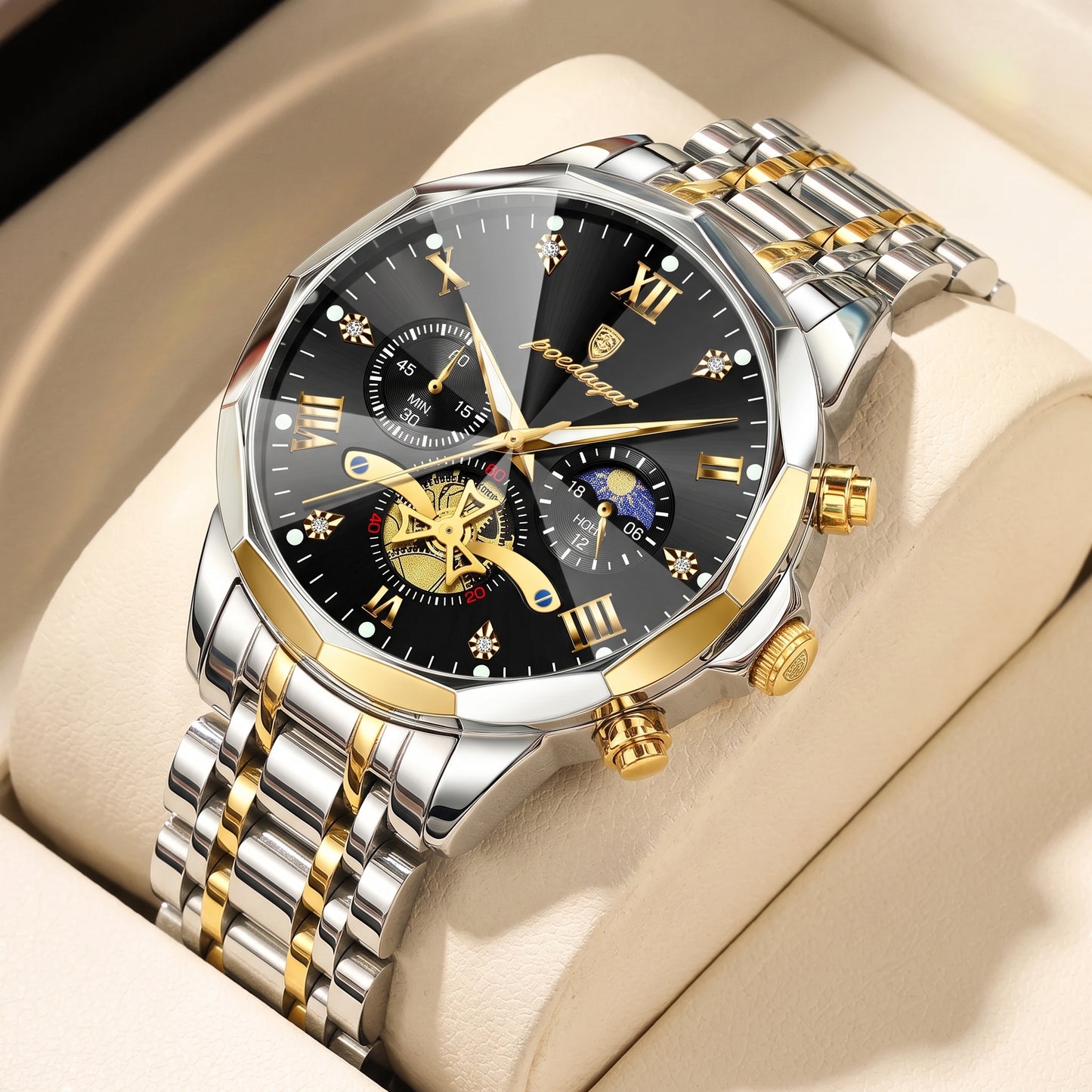 Men's POEDAGAR Watch — Luminous Chronograph, Waterproof, Stainless Steel