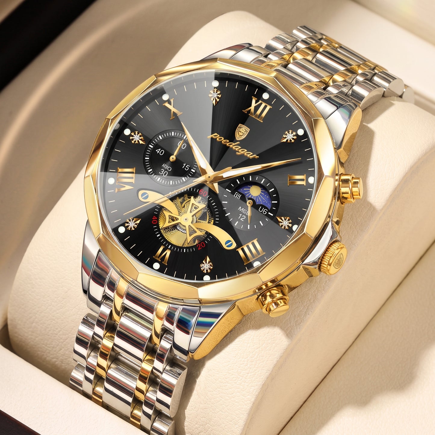 Men's POEDAGAR Watch — Luminous Chronograph, Waterproof, Stainless Steel