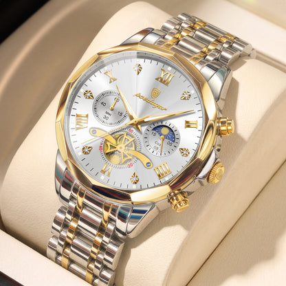 Men's POEDAGAR Watch — Luminous Chronograph, Waterproof, Stainless Steel