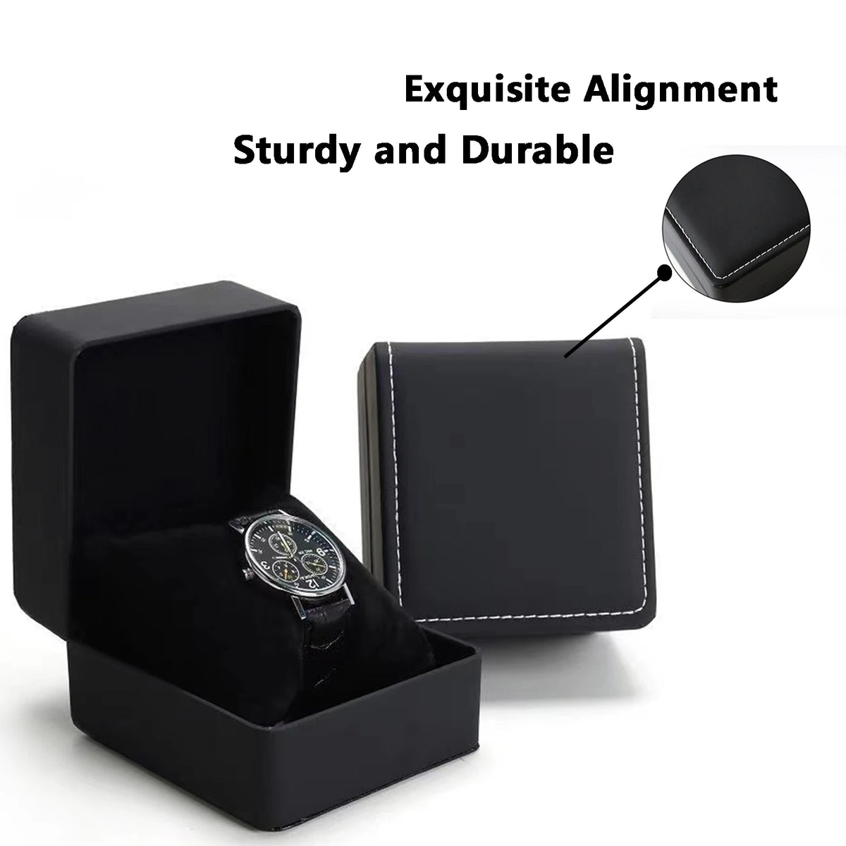 Écrin montre solo en cuir PU avec coussin, coffret cadeau