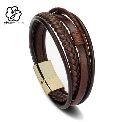 Bracelet Homme Cuir Tressé Multi-Rangs – Bijoux Tendance Style Urbain