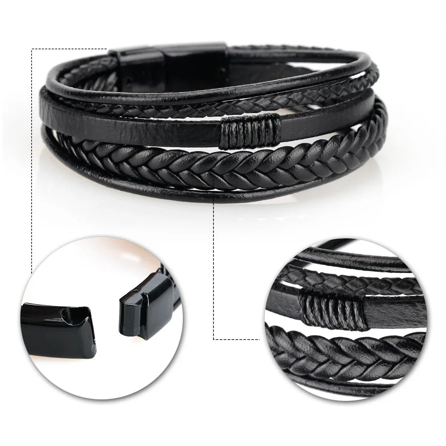 Bracelet Homme Cuir Tressé Multi-Rangs – Bijoux Tendance Style Urbain