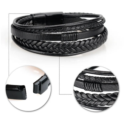 Bracelet Homme Cuir Tressé Multi-Rangs – Bijoux Tendance Style Urbain