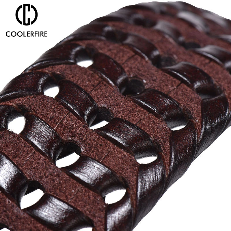 Ceinture homme cuir tressé vintage - portée avec un jean