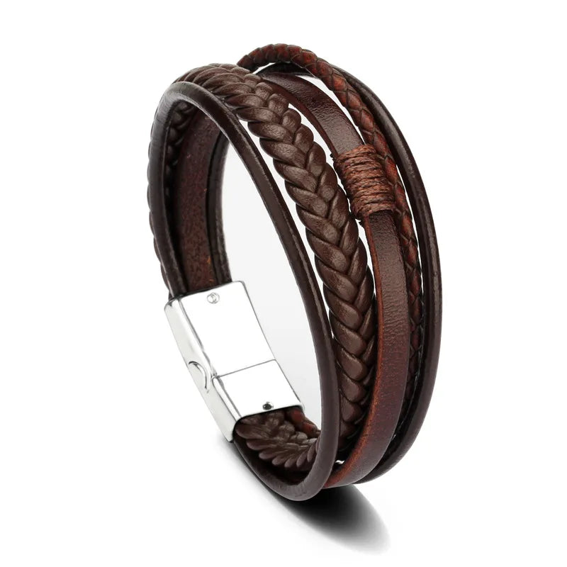 Bracelet Homme Cuir Tressé Multi-Rangs – Bijoux Tendance Style Urbain