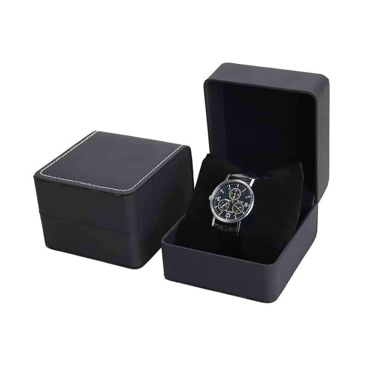 Écrin montre solo en cuir PU avec coussin, coffret cadeau