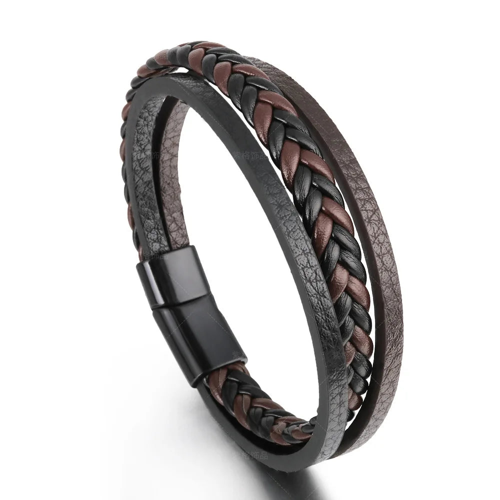 Bracelet Homme Cuir Tressé Multi-Rangs – Bijoux Tendance Style Urbain
