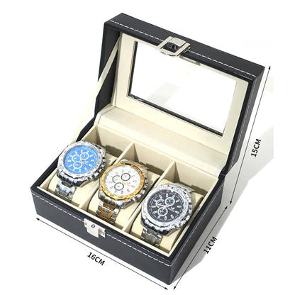 Présentoir à montres en cuir PU, détail des coutures contrastées