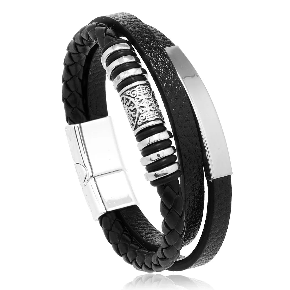 Bracelet Homme Cuir Tressé Multi-Rangs – Bijoux Tendance Style Urbain