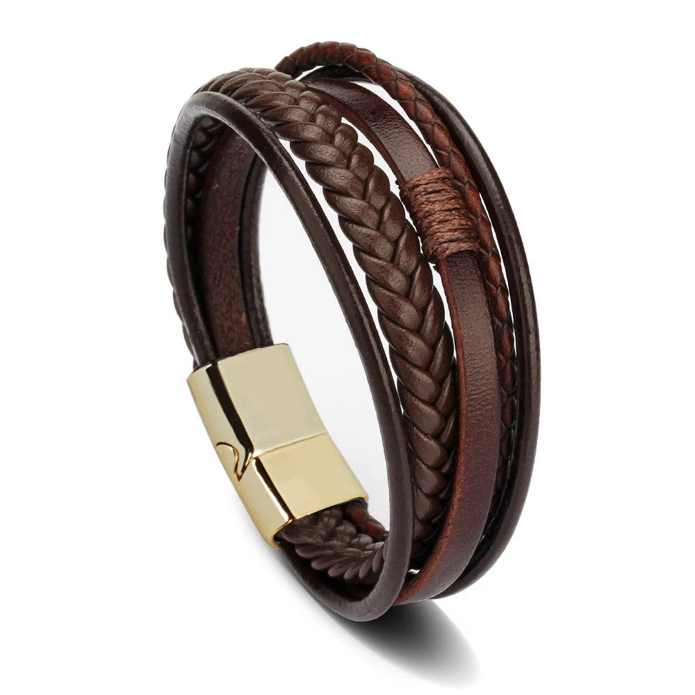 Bracelet Homme Cuir Tressé Multi-Rangs – Bijoux Tendance Style Urbain