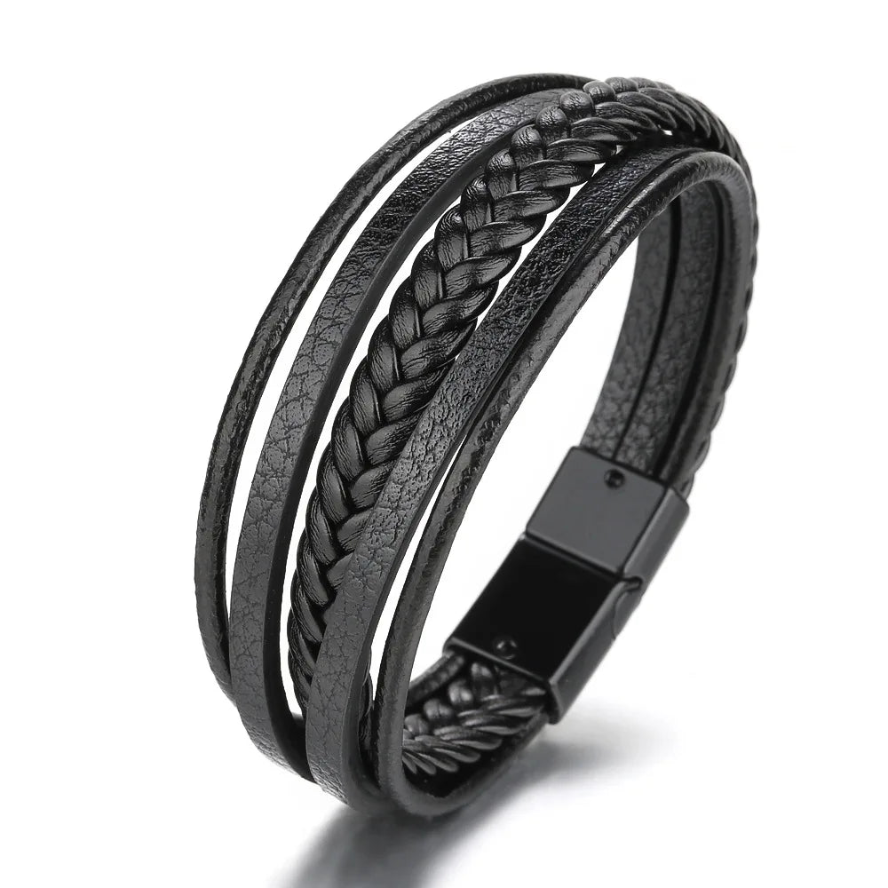 Bracelet Homme Cuir Tressé Multi-Rangs – Bijoux Tendance Style Urbain