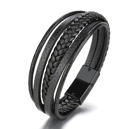Bracelet Homme Cuir Tressé Multi-Rangs – Bijoux Tendance Style Urbain