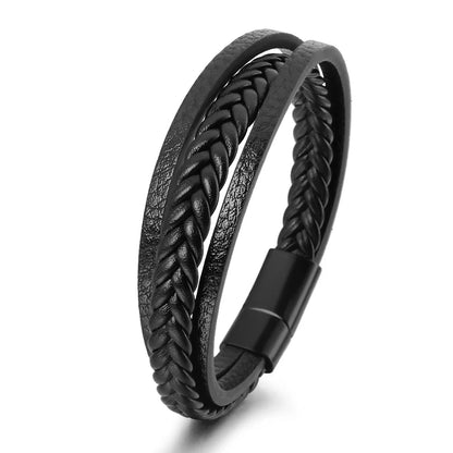 Bracelet Homme Cuir Tressé Multi-Rangs – Bijoux Tendance Style Urbain