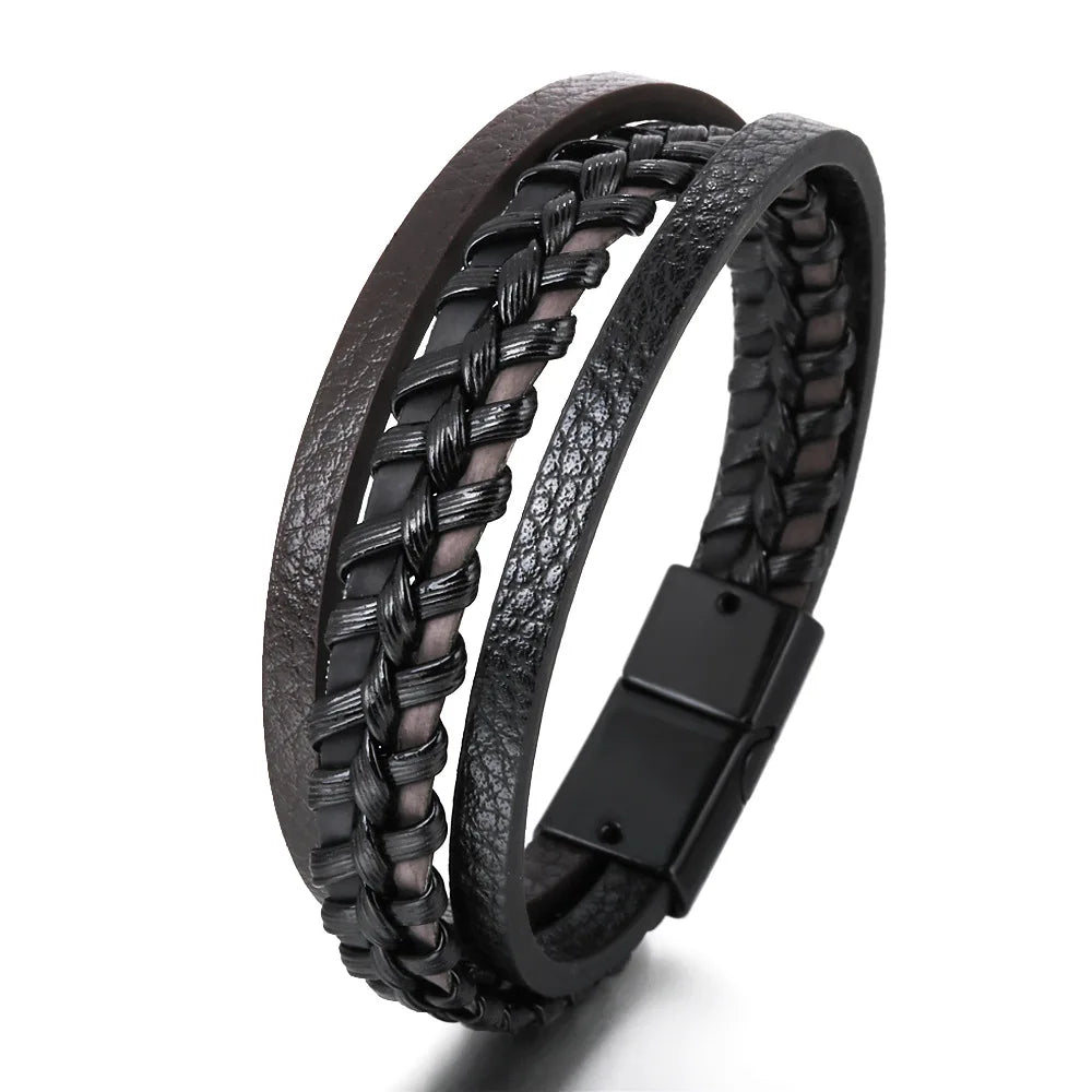 Bracelet Homme Cuir Tressé Multi-Rangs – Bijoux Tendance Style Urbain