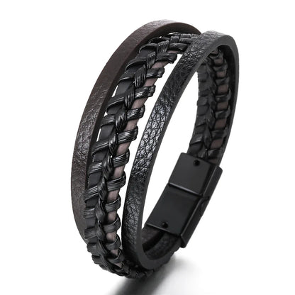 Bracelet Homme Cuir Tressé Multi-Rangs – Bijoux Tendance Style Urbain