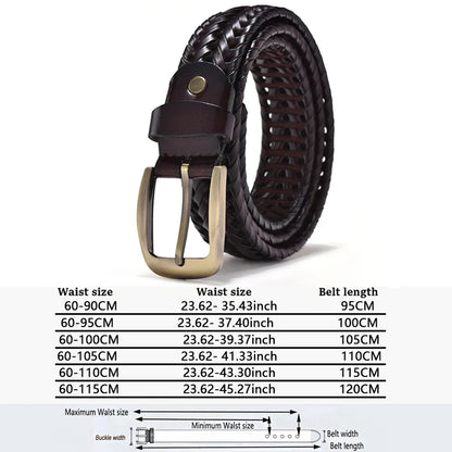 Ceinture homme cuir tressé vintage - texture du tressage en gros plan