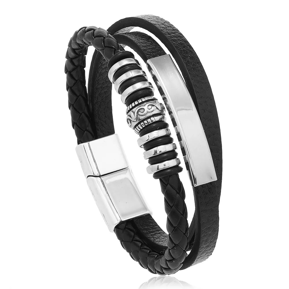Bracelet Homme Cuir Tressé Multi-Rangs – Bijoux Tendance Style Urbain