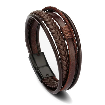 Bracelet Homme Cuir Tressé Multi-Rangs – Bijoux Tendance Style Urbain