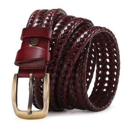 Ceinture homme en cuir tressé vintage, boucle ardillon dorée, fait main