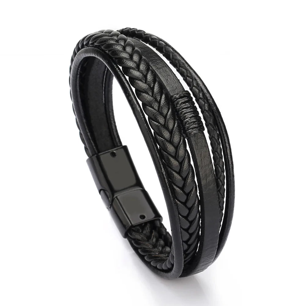 Bracelet Homme Cuir Tressé Multi-Rangs – Bijoux Tendance Style Urbain