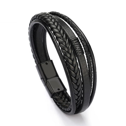 Bracelet Homme Cuir Tressé Multi-Rangs – Bijoux Tendance Style Urbain