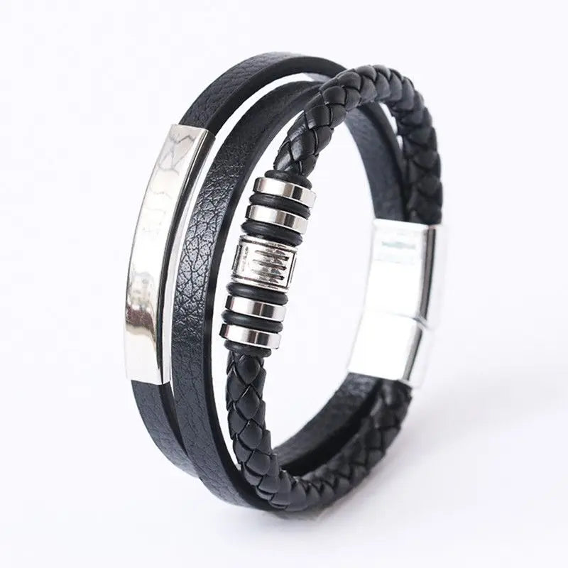 Bracelet Homme Cuir Tressé Multi-Rangs – Bijoux Tendance Style Urbain
