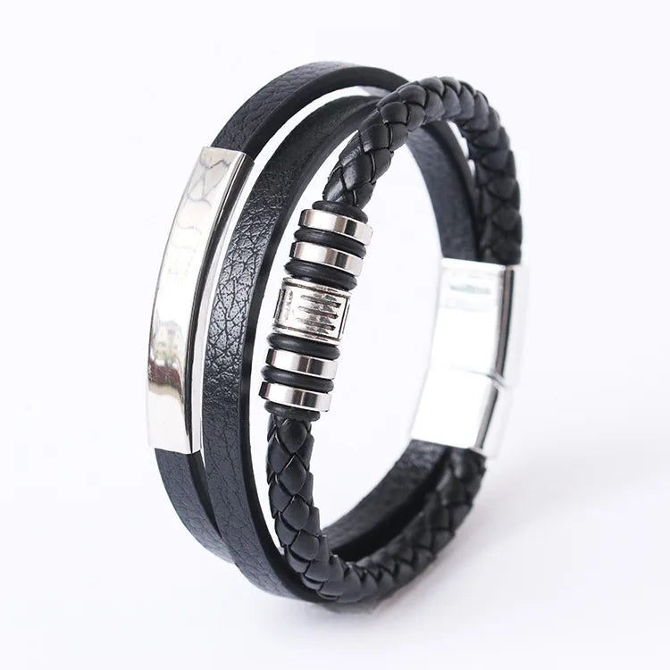 Bracelet Homme Cuir Tressé Multi-Rangs – Bijoux Tendance Style Urbain