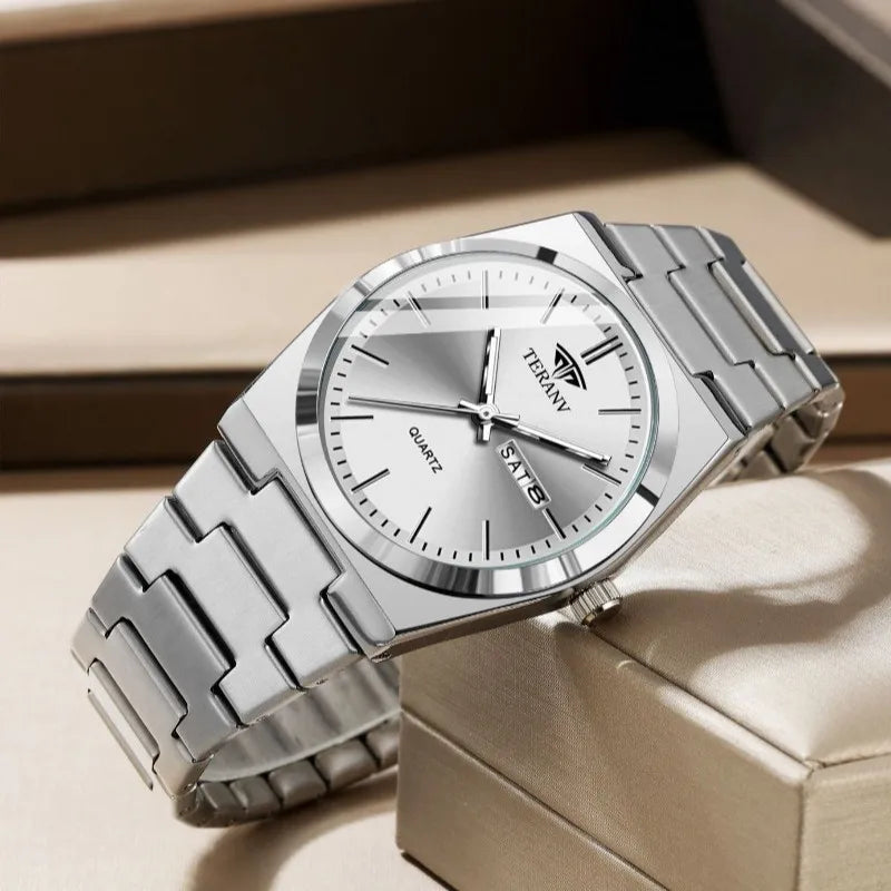 Men'S Watch, Slim Stainless Steel Calendar Fashion Quartz Watch