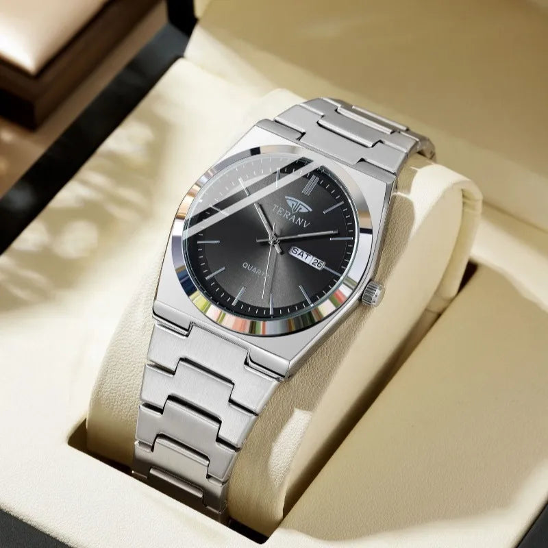 Men'S Watch, Slim Stainless Steel Calendar Fashion Quartz Watch