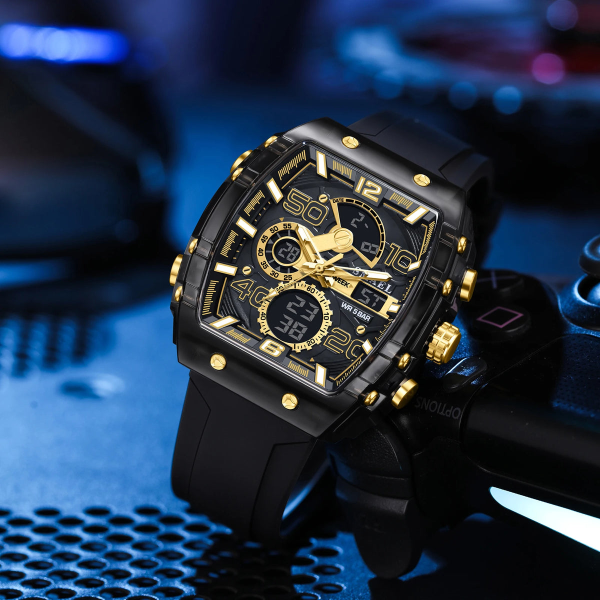 Brand 8109 New Electronic Watch Fashion Square Dual Display Waterproof Luminous Multi-Color for Men
