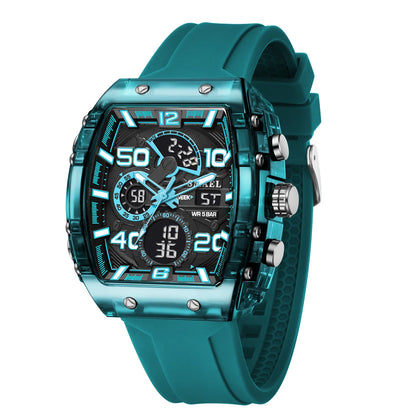 Brand 8109 New Electronic Watch Fashion Square Dual Display Waterproof Luminous Multi-Color for Men